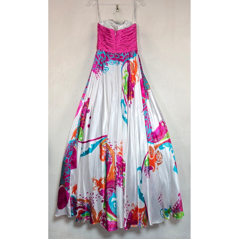 Jovani Maxi Dress Women's 2 White Pink Beaded Rhinestone Formal Prom Gown Y2K - Picture 7 of 16